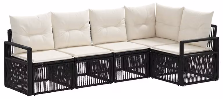Set da giardino composto da 5 pezzi, colore nero, realizzato in rattan sintetico