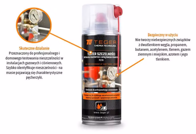 Dispositivo per la verifica di tenuta per impianti a gas e ad aria compressa - Liquido, 400 ml, Teger