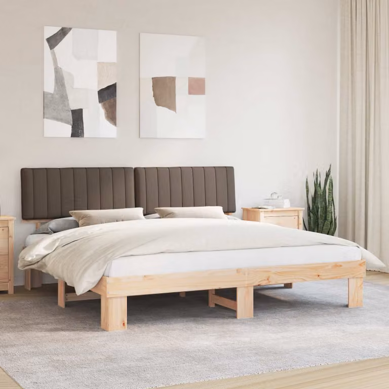 Letto con Testiera Rivestita in Tessuto e Pino Massello vidaXL, Colore Beige/Grigio, 200 x 200 cm