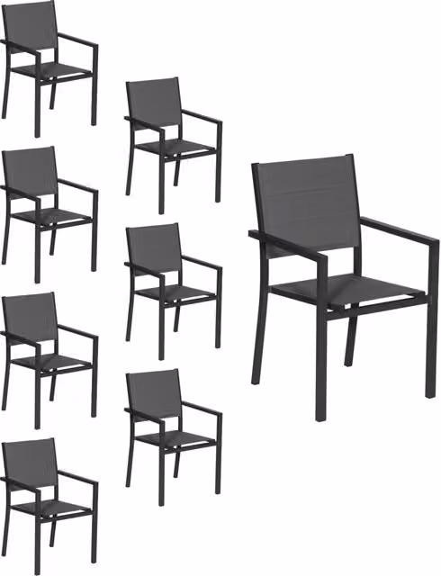 Set di 8 sedie imbottite in alluminio antracite - textilene grigio