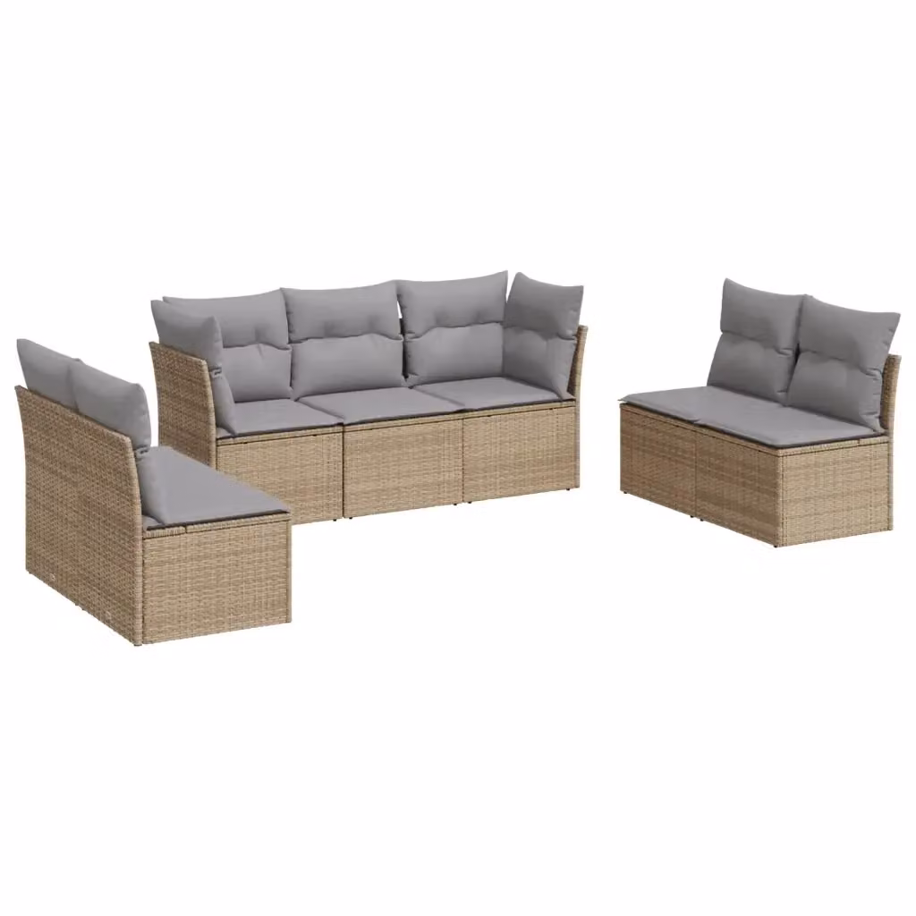 Set di divani da giardino vidaXL 7 pz in polyrattan beige con cuscini imbottiti e coperture rimovibili – 2