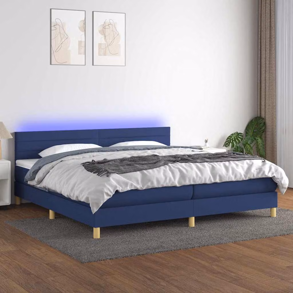 Letto Ibrido con Materasso e Illuminazione LED Blu vidaXL in Tessuto Bianco e Blu L/P: 200 x 200 cm – 1