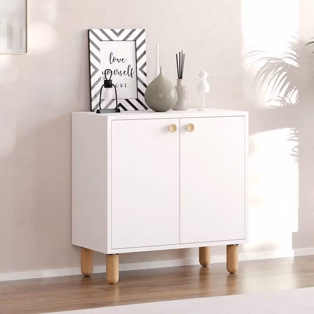Madia DMORA Pontida con un ripiano, design moderno, Bianco e Rovere, L: 72 cm, P: 36 cm, H: 73 cm