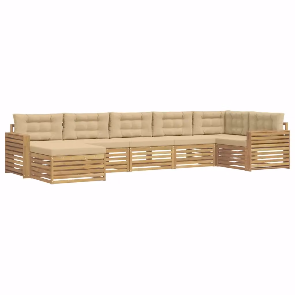 Set di divani da esterno vidaXL a forma di L composto da 7 pezzi in legno di acacia con cuscini bianchi e beige – 2