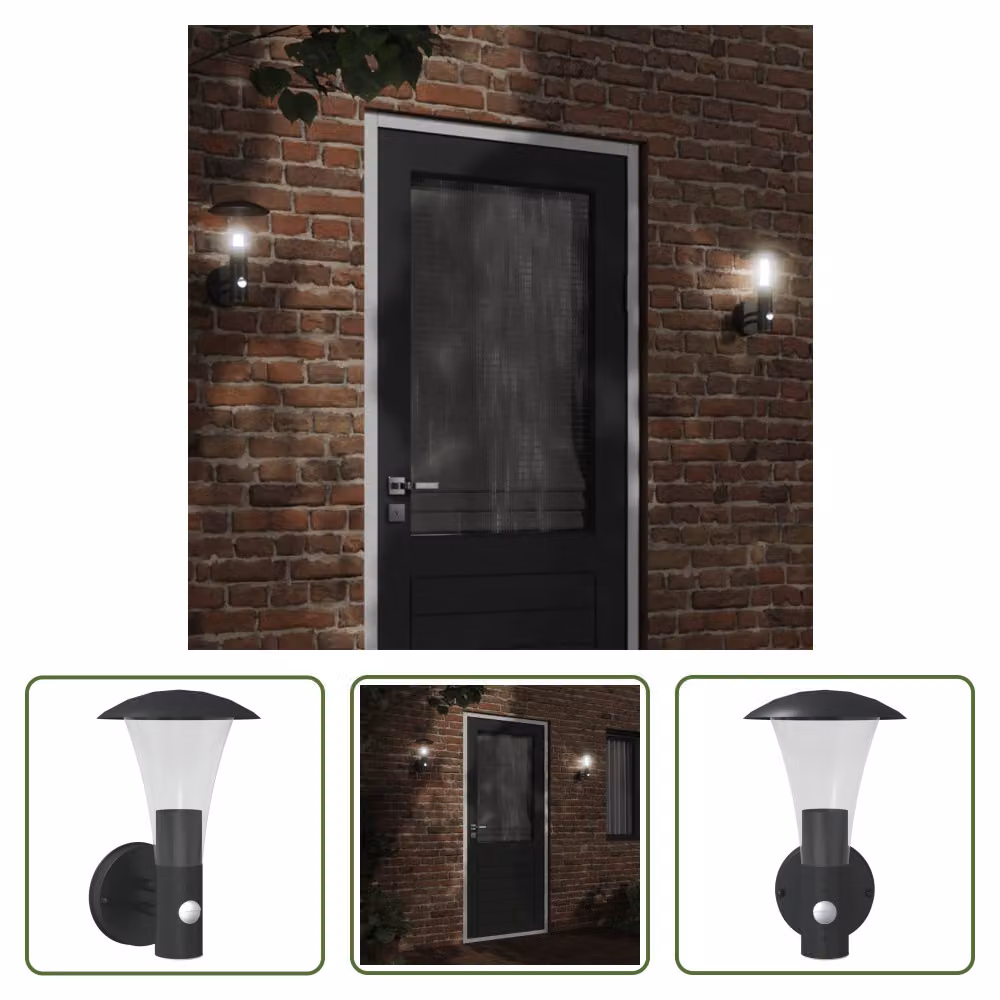 The Living Store Applique da esterno con rilevatore di movimento in acciaio inox nero