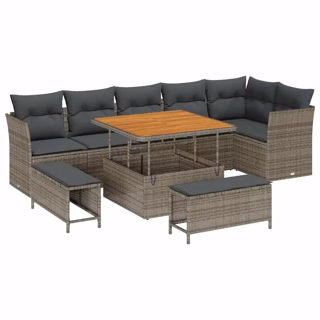 Set Divano da Giardino Moderno vidaXL in Polyrattan Grigio con 9 Pezzi e Cuscini Inclusi – 2