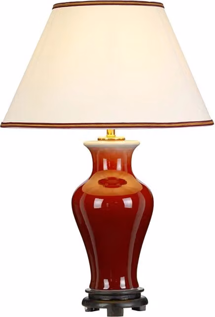 Lampada da scrivania contemporanea Majin Elstead Lighting in porcellana rossa e oro con paralume in tessuto e attacco E27