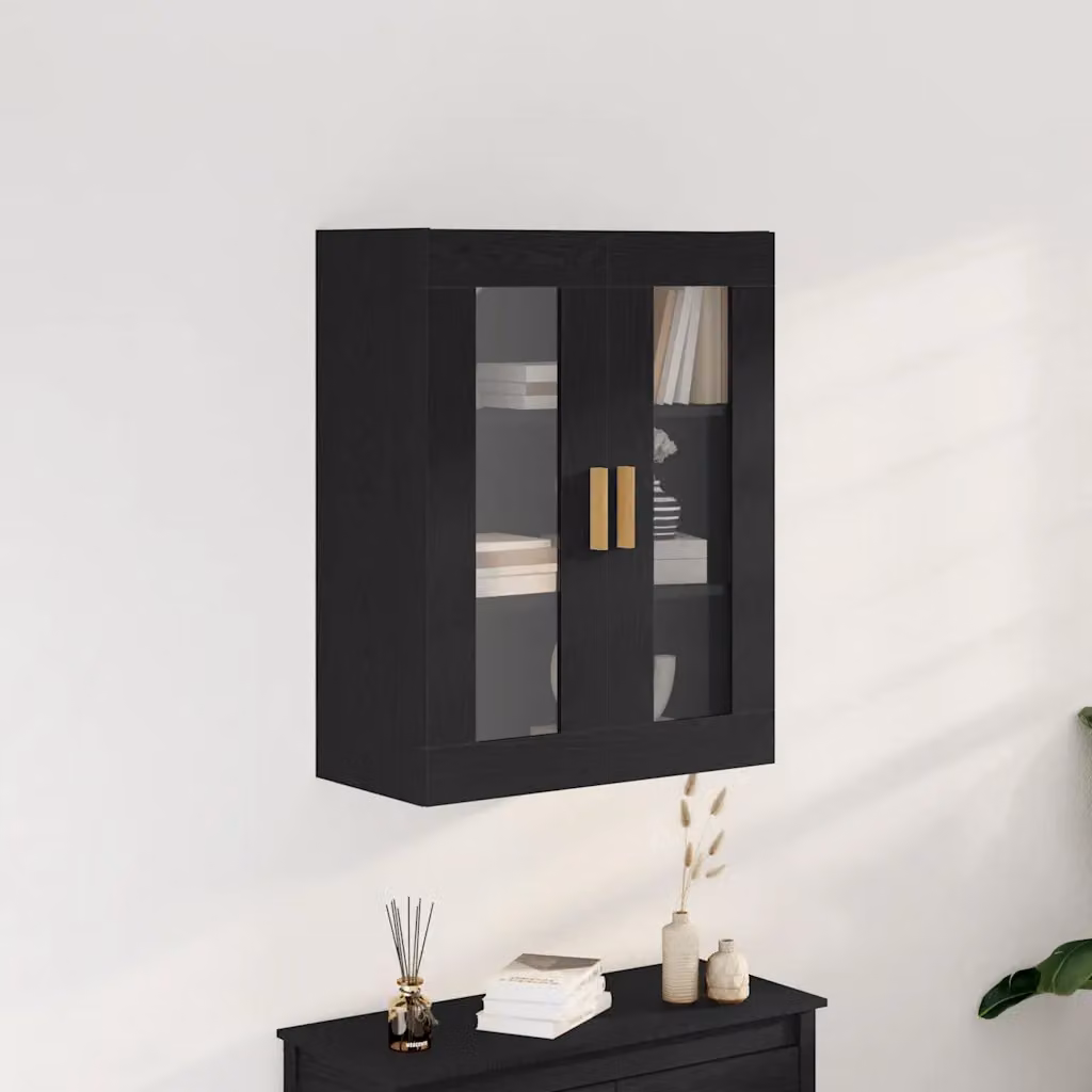 Armadietto a muro moderno vidaXL in legno nero con ante a battente L: 69,5 cm, P: 34 cm, H: 90 cm