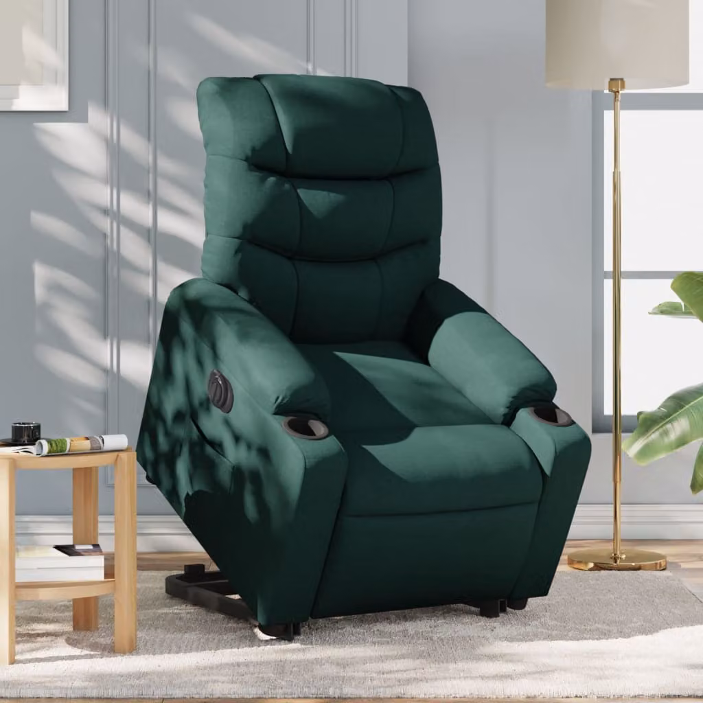 vidaXL Poltrona Alzapersona Reclinabile Elettrica Verde con Braccioli e Imbottitura in Tessuto – 1