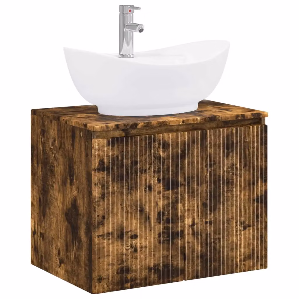 Mobile lavabo moderno vidaXL in legno color rovere marrone con ante a battente, sospeso – 2