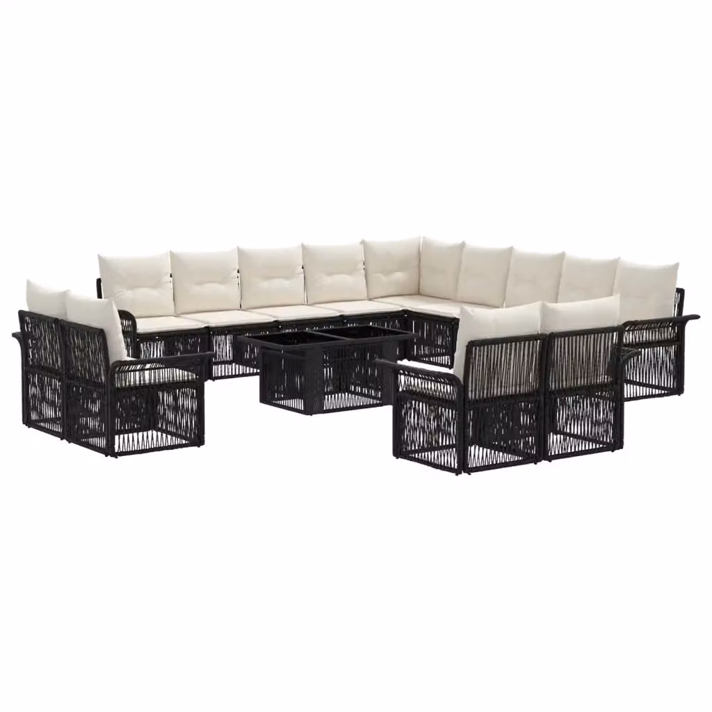 Set Divano da Giardino a L vidaXL con Tavolino e Cuscini, Nero e Bianco Crema – 2