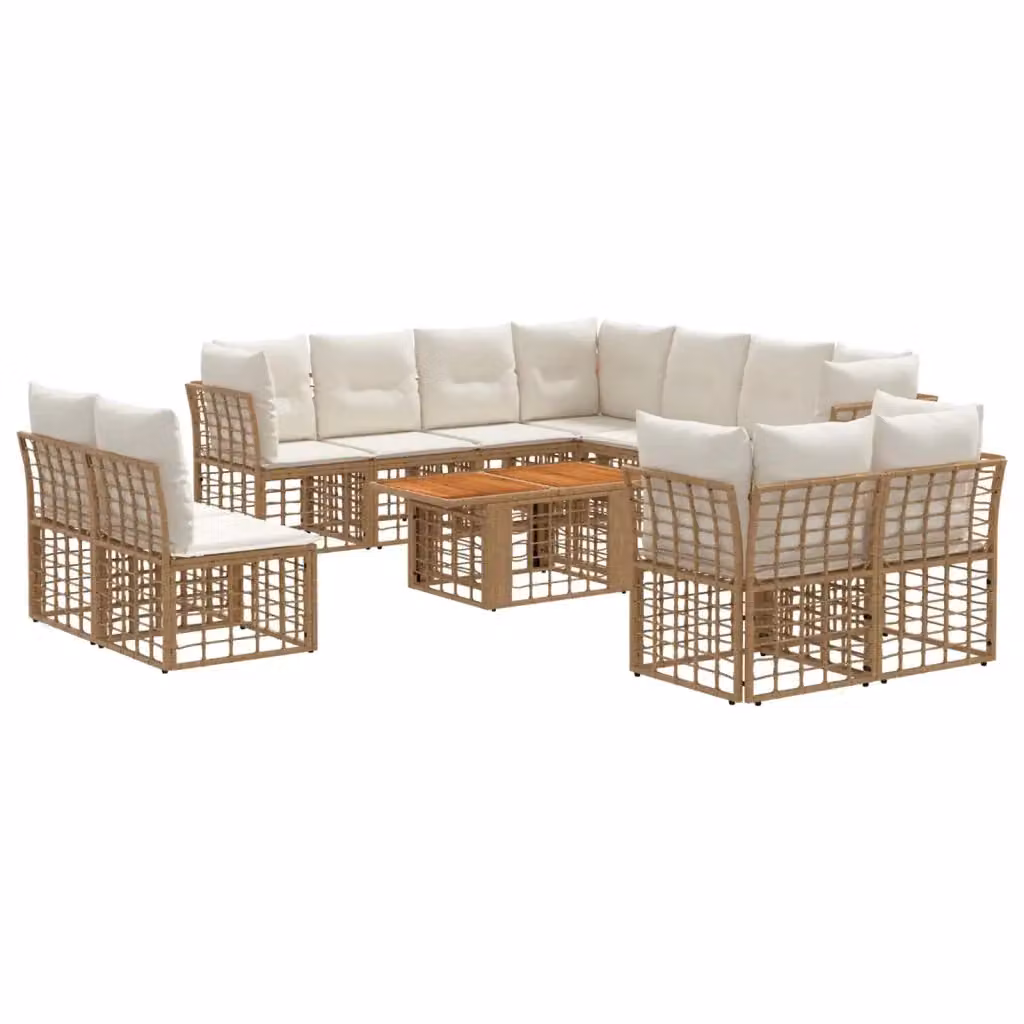 Set Divano da Giardino a L con Tavolino vidaXL, 12 Pezzi in Polyrattan Bianco e Beige con Cuscini Imbottiti e Coperture Rimovibili – 2