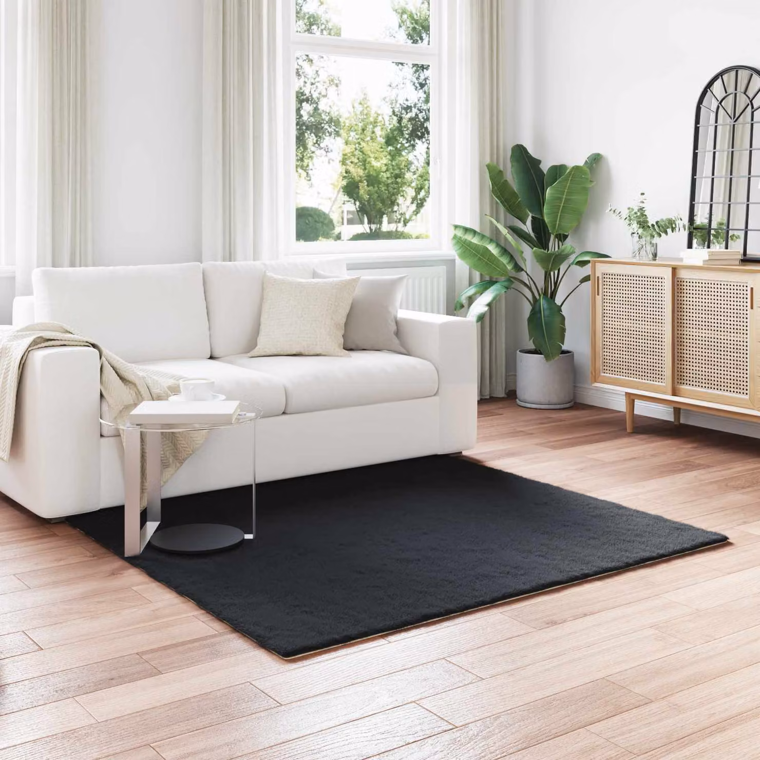 Tappeto antiscivolo vidaXL OLITE in ecopelliccia sintetica nera per soggiorno e camera da letto