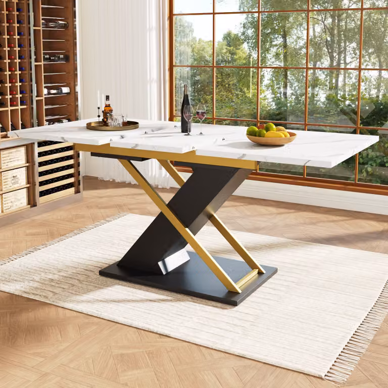 STILVORA Tavolo da pranzo allungabile (120-160×80 cm), tavolo da cucina con gambe a croce dorate
