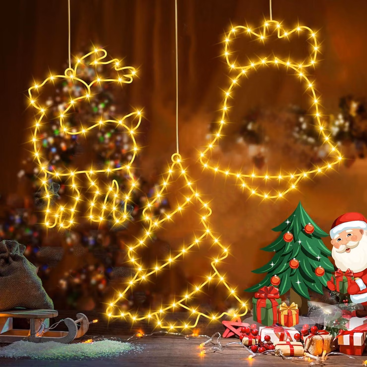 Set di luci a LED composta da 3 luci, con 8 modalità, ideale per decorazioni natalizie