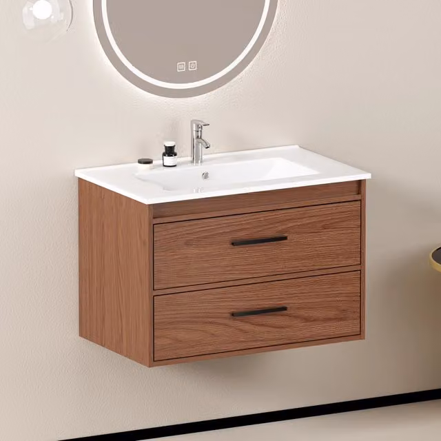 Desviae Mobile contenitore da bagno con 2 cassetti in MDF marrone rossiccio, larghezza 75 cm, per bagno