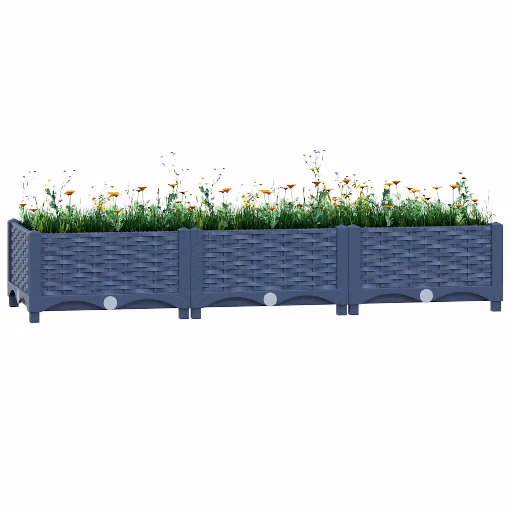 Fioriera Rialzata vidaXL in Polipropilene per Orto e Giardino, Disponibile in Grigio o Blu, L 120 x P 40 x H 23 cm