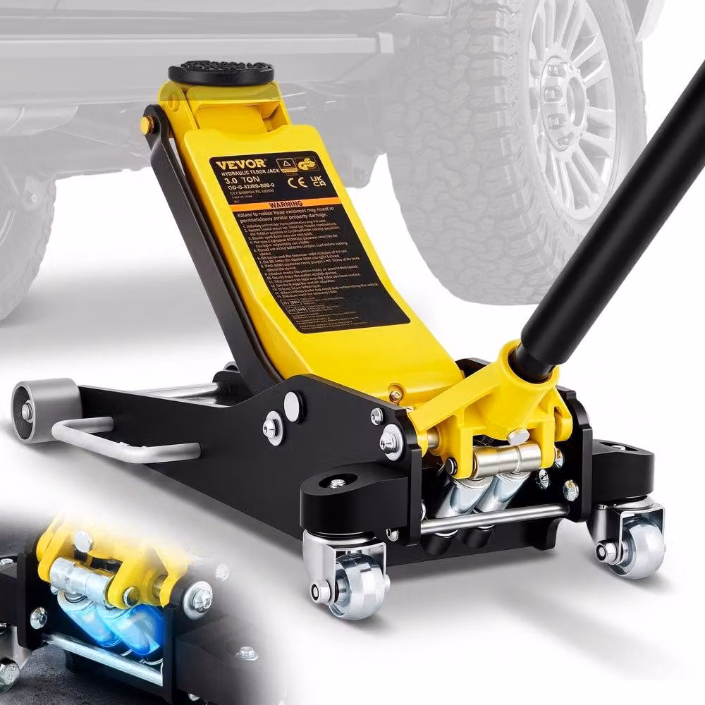 Cric idraulico a pantografo - Capacità di sollevamento: 3 tonnellate - Altezza di sollevamento: 90-500 mm - Materiale: alluminio e acciaio