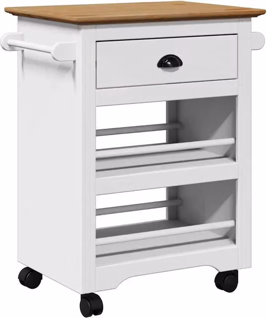 Carrello da cucina BODO in legno e metallo bianco e marrone con ruote L: 67,5 cm, P: 45 cm, H: 80 cm