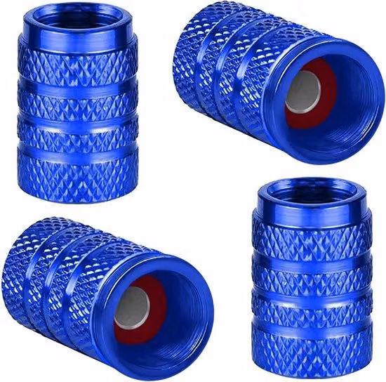 Tappi per valvole di pneumatici, confezione da 4, blu, in metallo