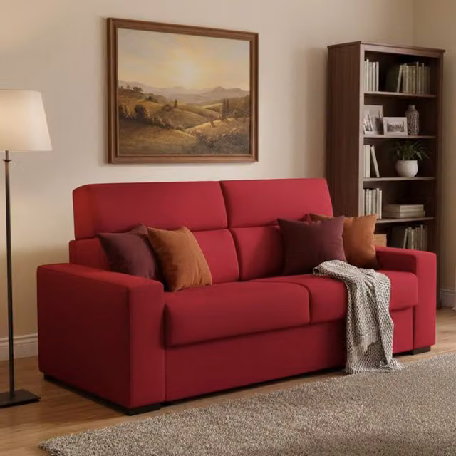 Divano Letto 2 Posti Sonico DMORA Rosso con Copertura Sfoderabile e Funzione Letto L/P: 200 x 95 cm – 1