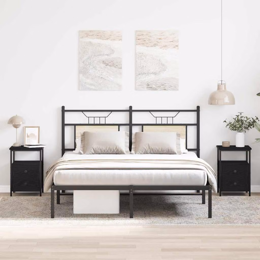 Set di 2 comodini moderni vidaXL in nero, sospesi a parete, L 34 cm x P 35,5 cm x H 50 cm