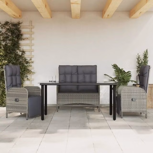Set da Pranzo da Giardino 4 pz con Cuscini in Polyrattan Grigio 3203508