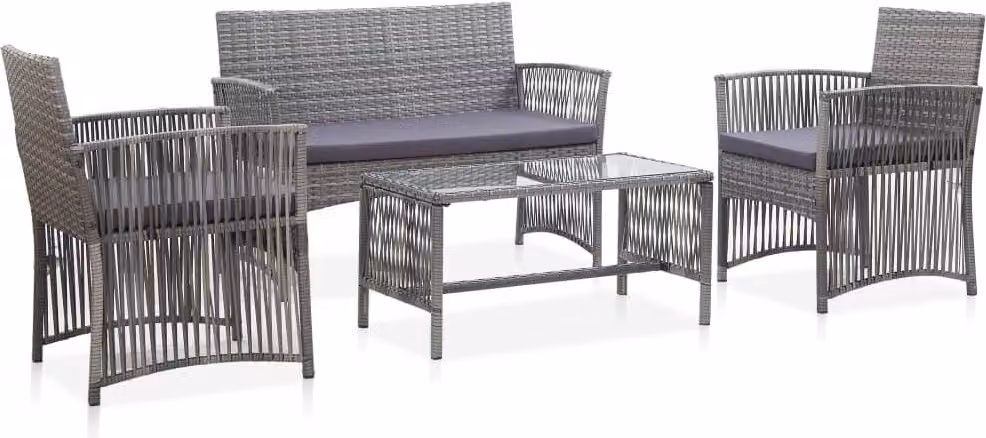 The Living Store Set da giardino 4 pezzi con cuscino in poly rattan antracite