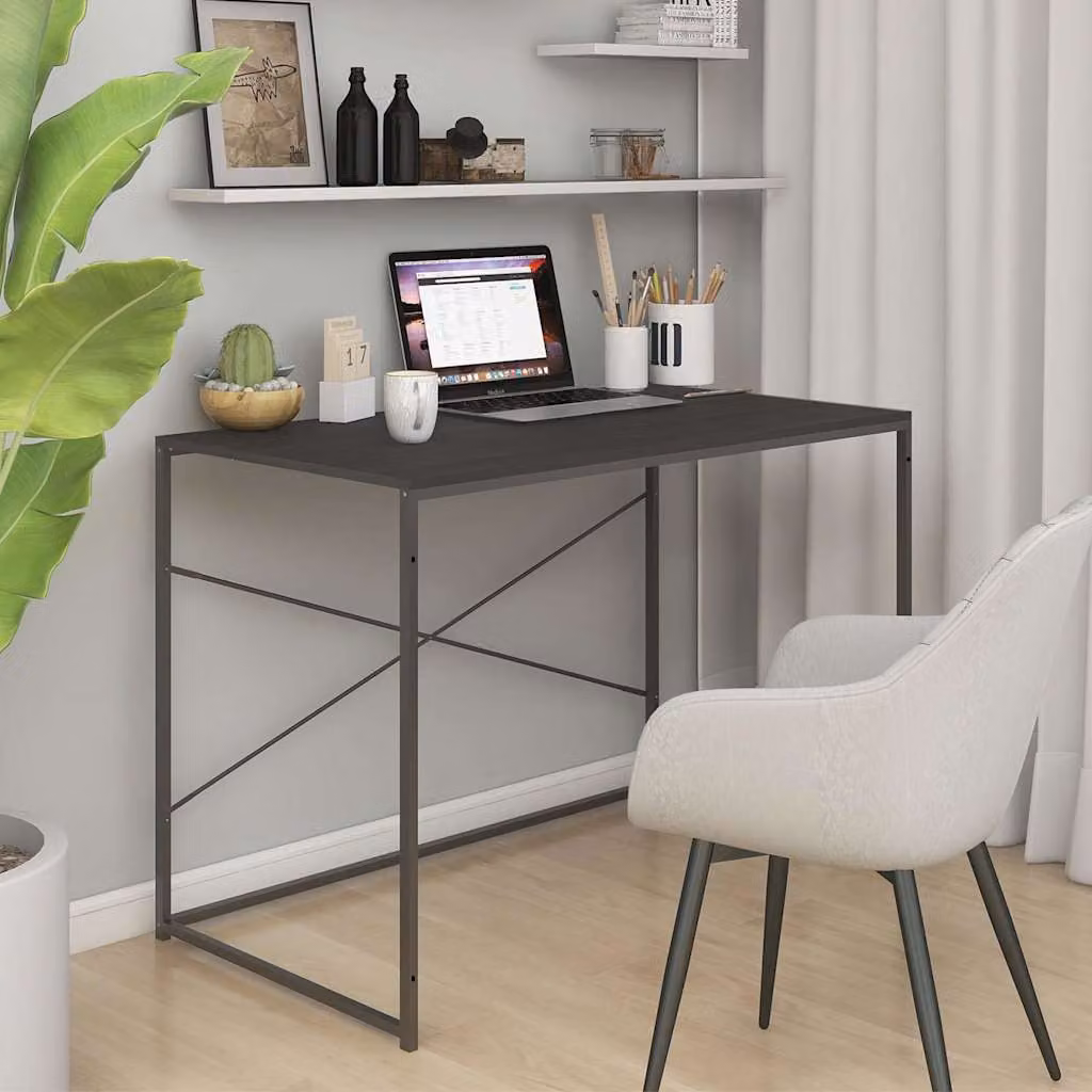 Scrivania per Computer vidaXL Nera in Legno e Metallo L: 110 cm, P: 60 cm, H: 70 cm