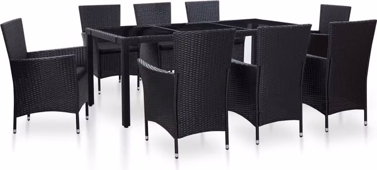 The Living Store Set da pranzo da giardino 9 pezzi in poly rattan nero