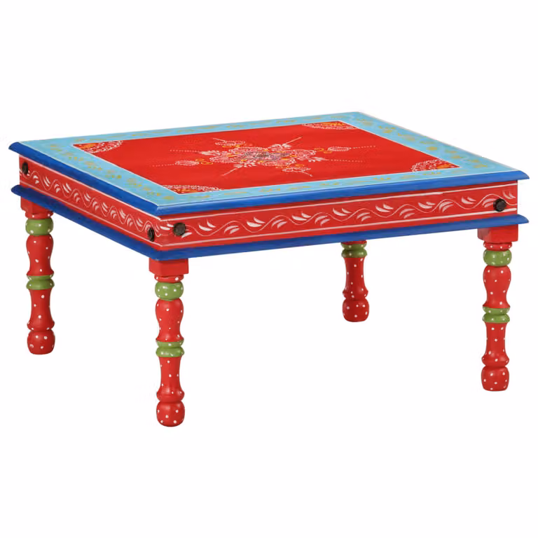 Maison Exclusive - Tavolino da caffè rosso, dipinto a mano, in legno massello di mango