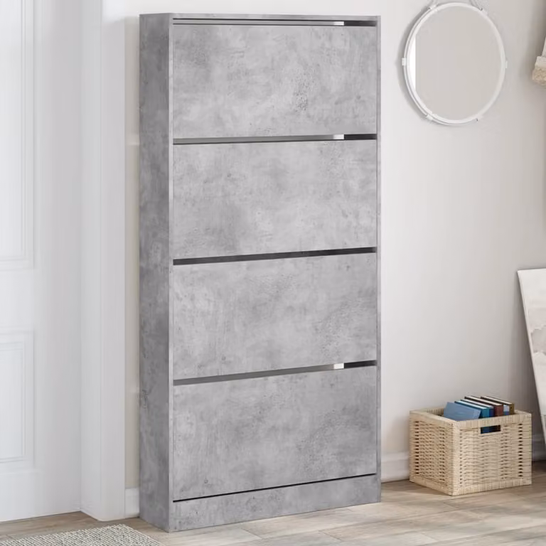 Scarpiera moderna vidaXL con 4 cassetti ribaltabili in grigio, L: 80 cm, P: 21 cm, H: 163,5 cm