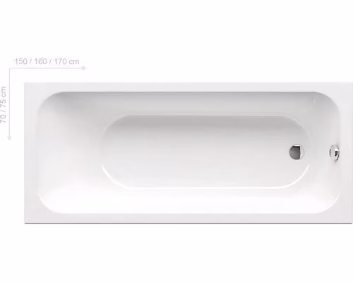 Vasca rettangolare RAVAK CHROME SLIM 160x70 cm bianco neve C731300000