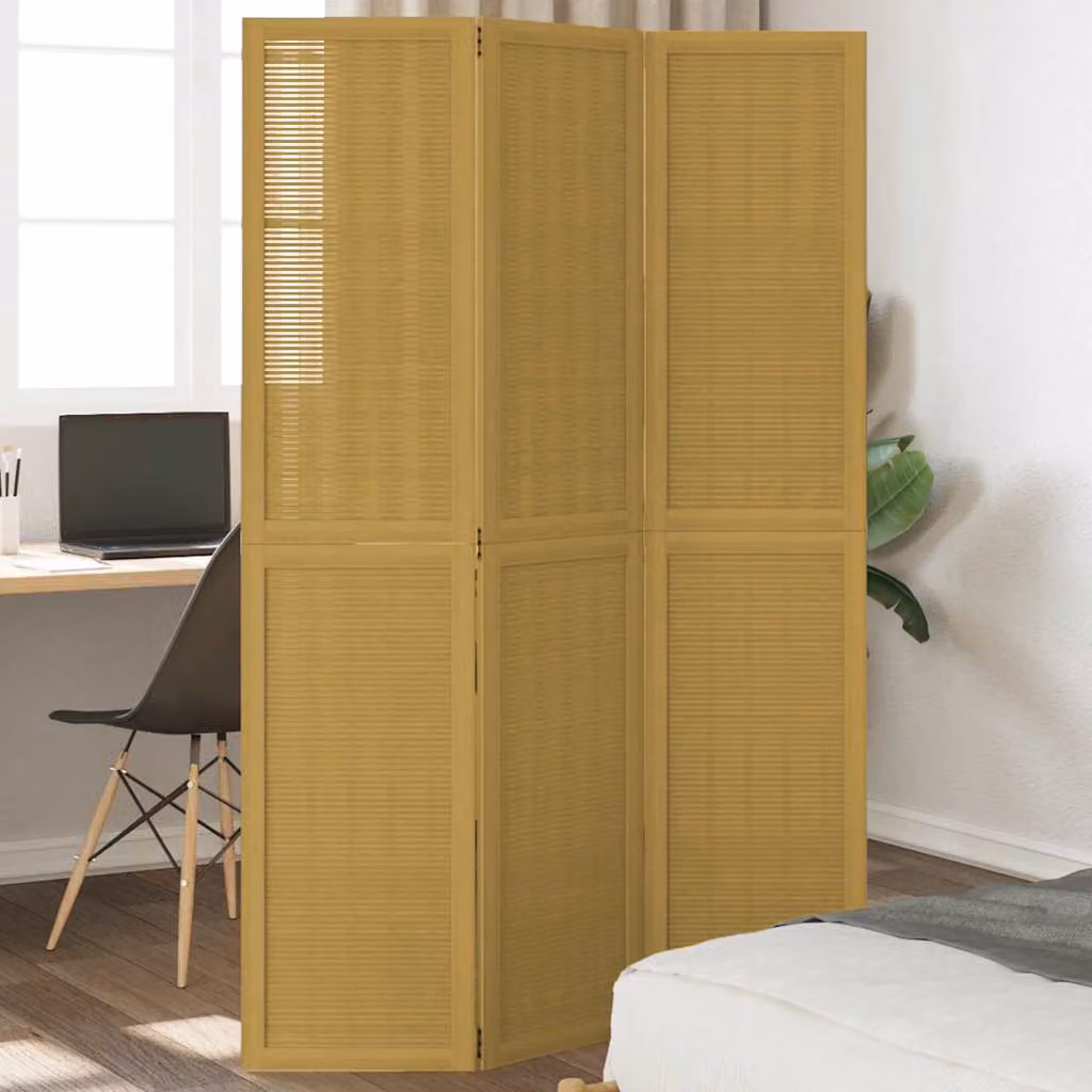 Divisorio Ambienti vidaXL in Legno di Paulownia Massello con 3 Pannelli, Marrone Scuro, H: 180 cm, L: 110 cm, P: 3 cm
