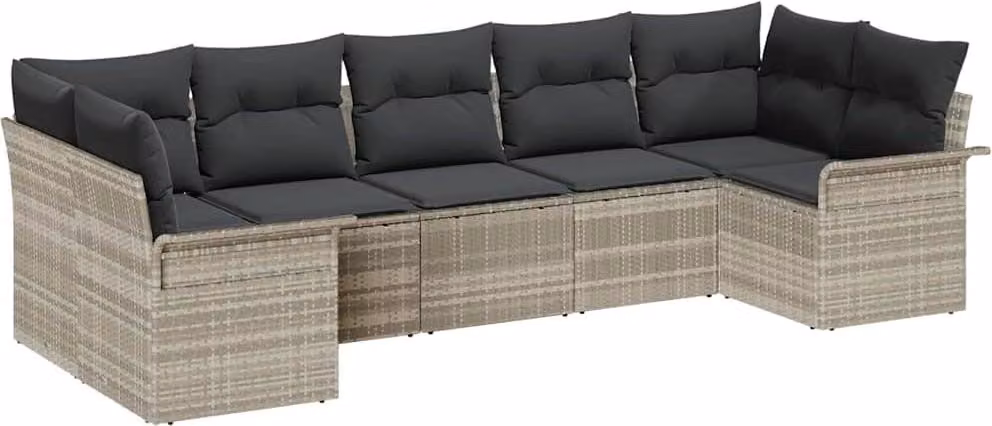 Set Divano da Giardino 7 pcs Grigio chiaro Poly Rattan