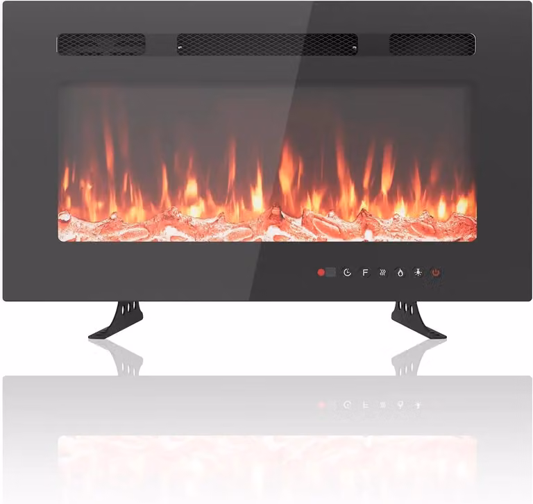 Stufa elettrica - Stufa a parete - Riscaldamento d'atmosfera - Stufa da incasso - Stufa a camino aperto - Design ultrapiatto