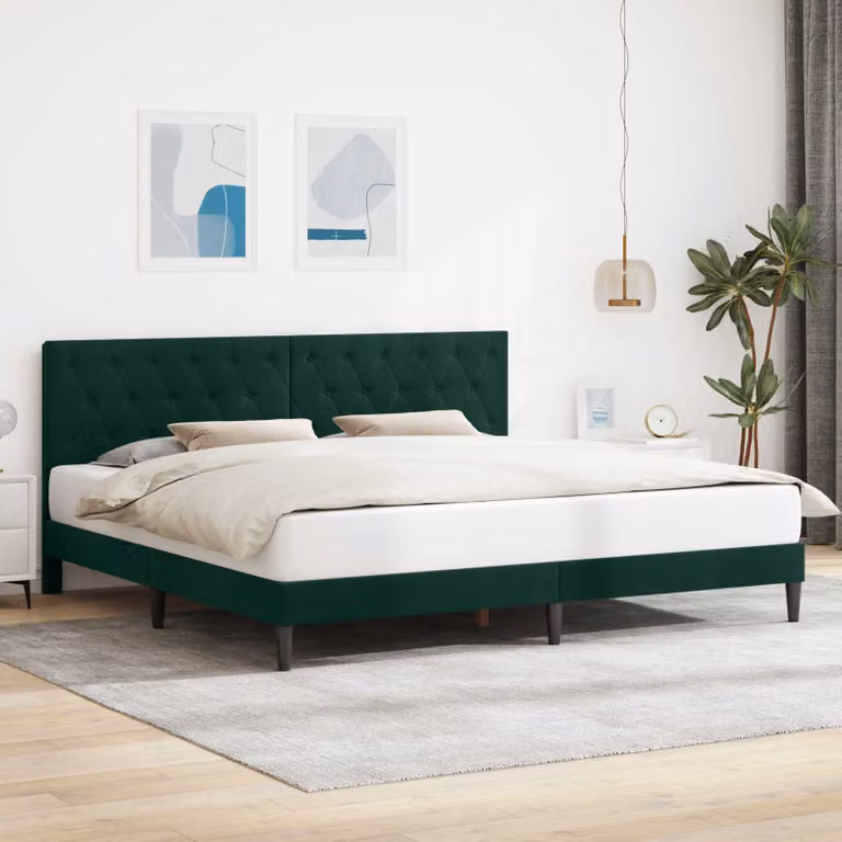 Struttura del letto moderna vidaXL in velluto verde scuro, L/P/H: 200 x 200 x 96 cm
