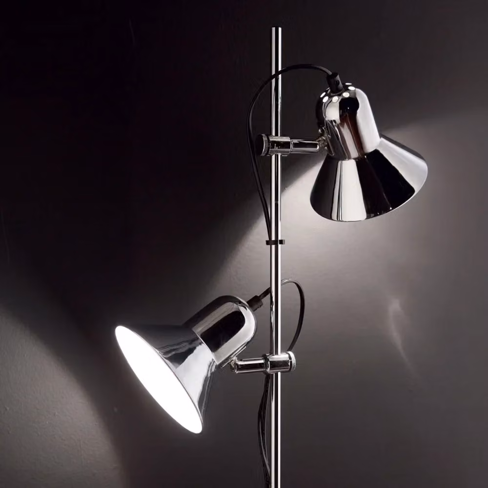 Piantana da terra moderna Polly IDEAL LUX in metallo cromato con 2 luci E27 regolabili – 2