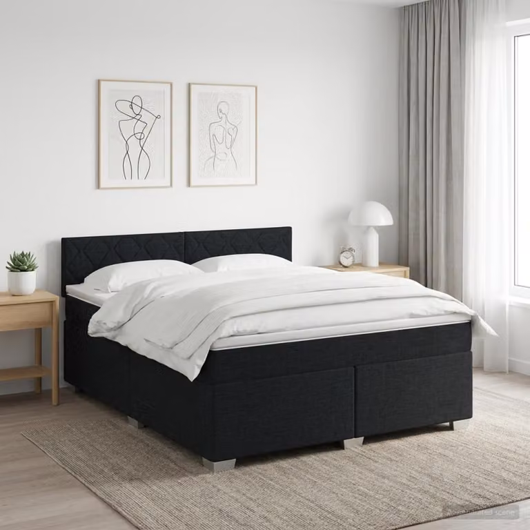 Letto box spring con materasso ibrido vidaXL in tessuto nero L/P: 140 x 190 cm