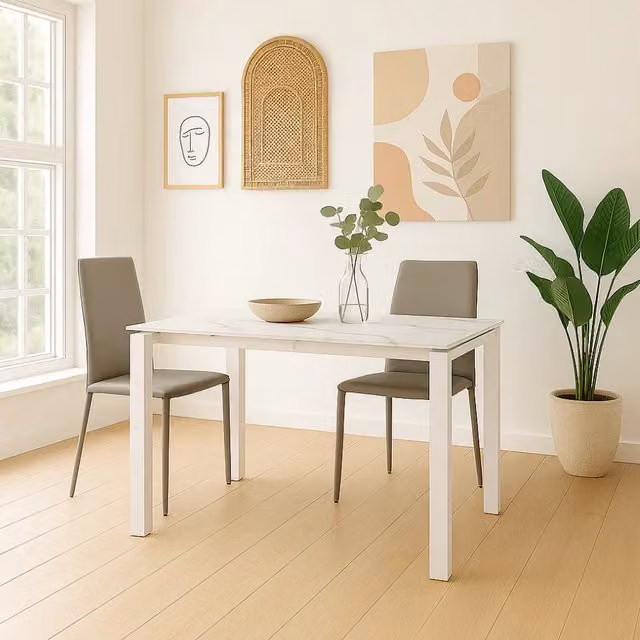 Tavolo da pranzo rettangolare allungabile in ceramica effetto marmo bianco Duzzle L/P/H: 120-170 x 80 x 75 cm