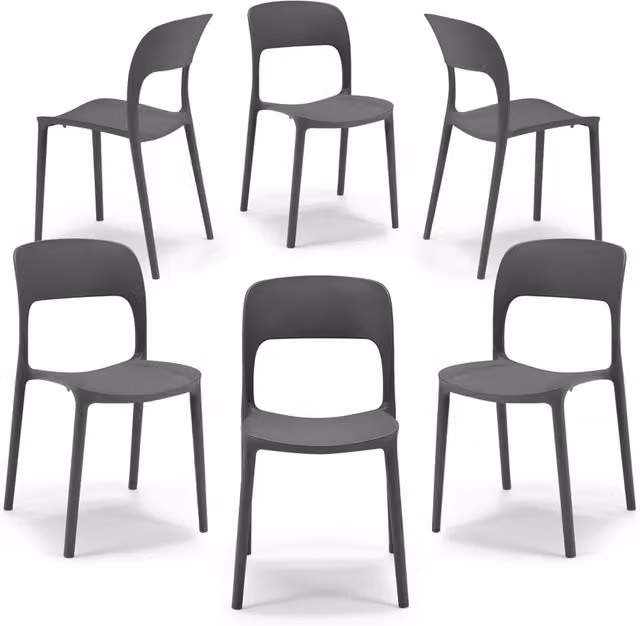 Set 6 sedie in polipropilene KATE, impilabile, resistente ai raggi UV, design moderno, ideale per sala da pranzo, cucina, sala d’attesa, bar, ristoranti o da esterno, colore Tortora