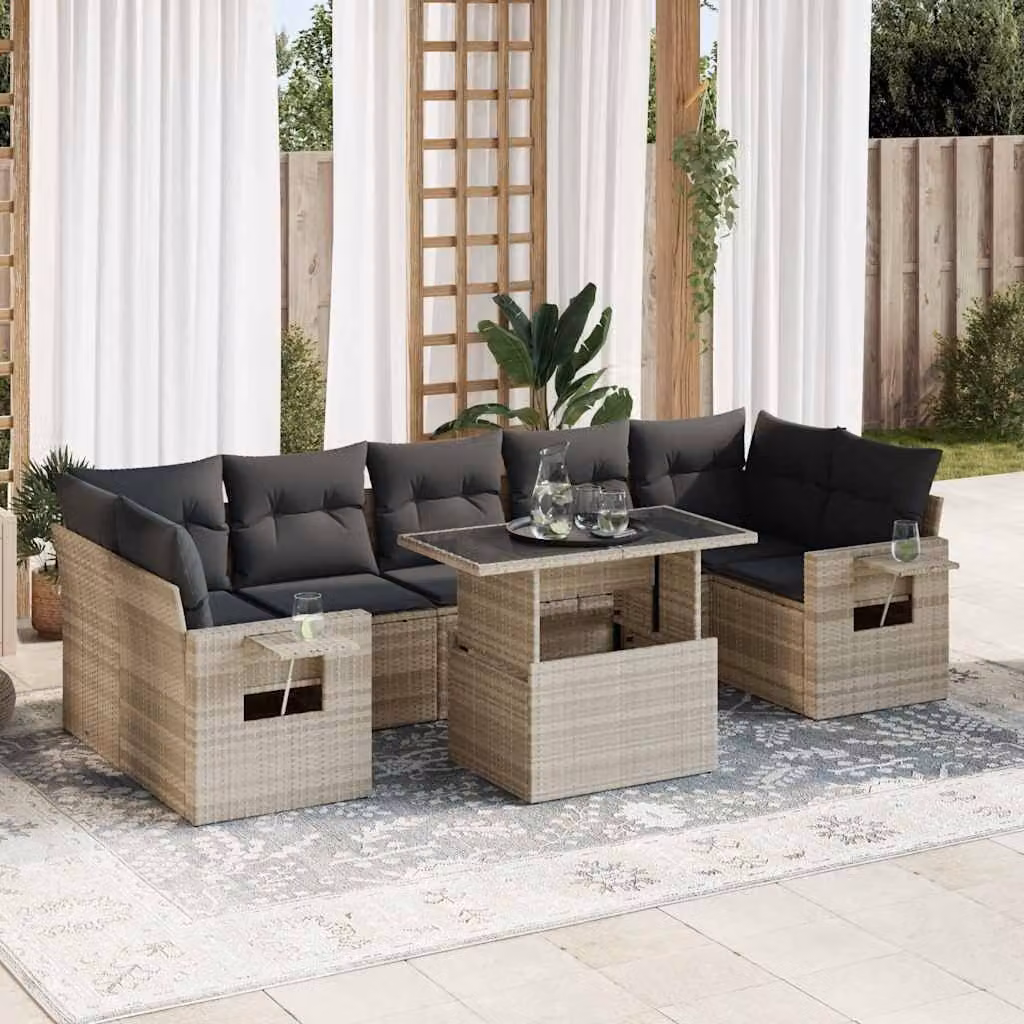 Maison Exclusive - Set da giardino 8 pezzi con cuscini Grigio chiaro Polyrattan