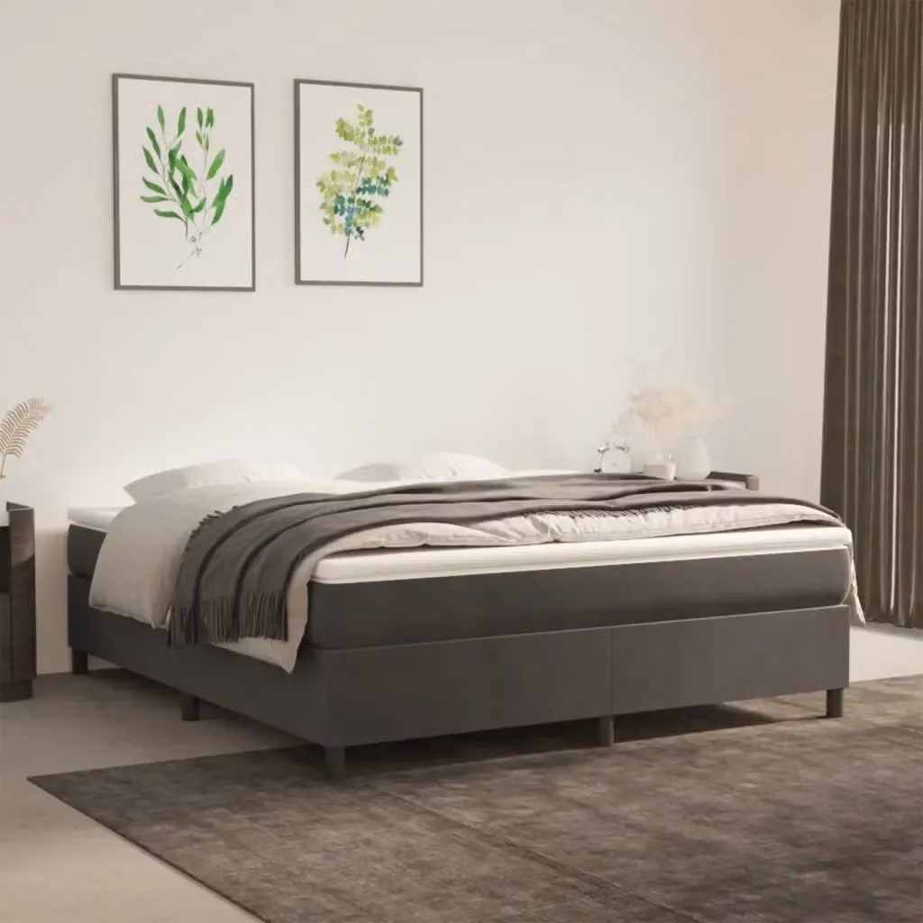 Letto matrimoniale Design In in velluto grigio scuro con struttura a rete a molle – 2