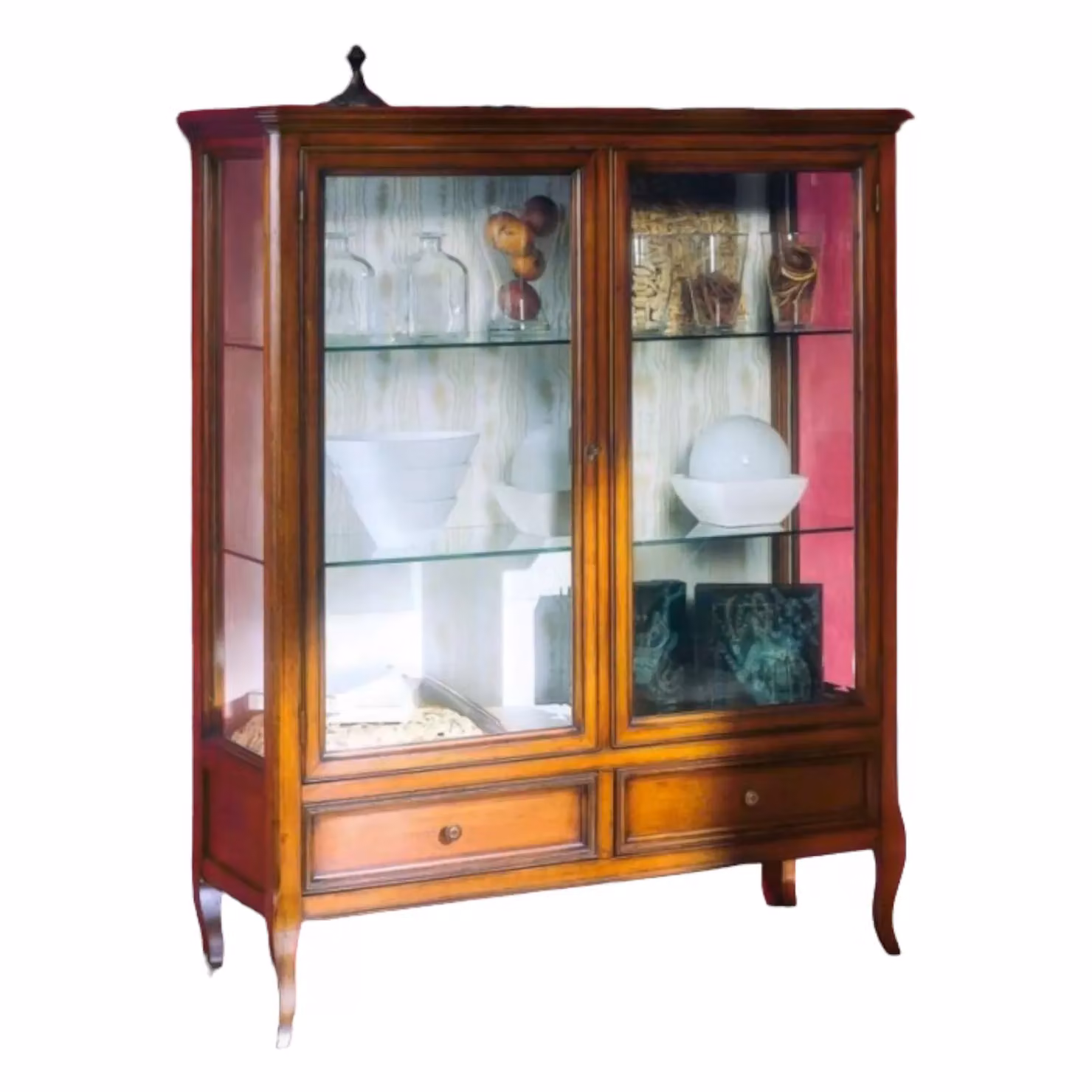 Vetrina classica in legno con 2 ante in vetro e 2 cassetti Mobili 2G finitura bassano L: 108 cm, P: 40 cm, H: 130 cm – 2