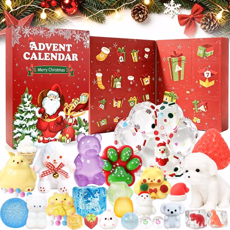 Calendario dell'Avvento in gomma morbida, colore rosso, 1 pezzo, altezza 33,2 cm