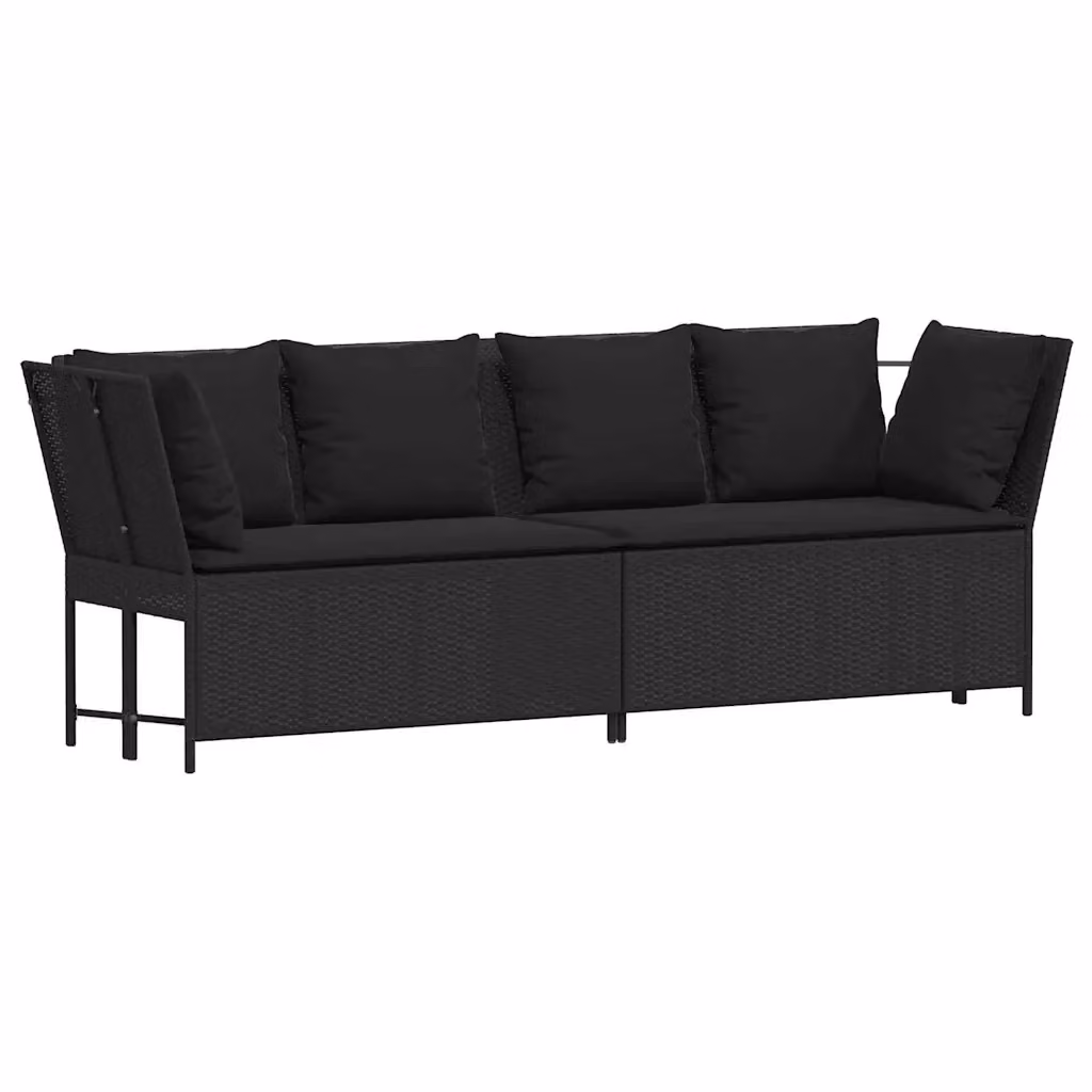 Divano da giardino moderno vidaXL in polyrattan nero con cuscini imbottiti e coperture rimovibili – 2