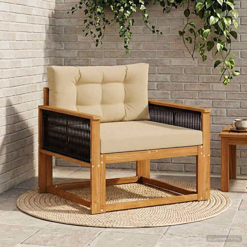 Divano centrale da esterno vidaXL in legno di acacia con tessuto beige e marrone