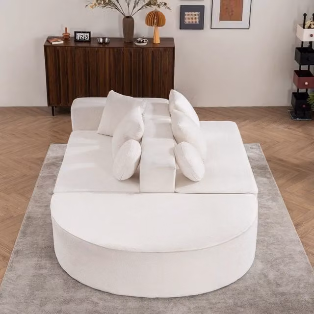 Divano modulare L-shape REDOM in tessuto Chenille bianco con funzione letto, L/P/H: 263 x 171 x 66 cm