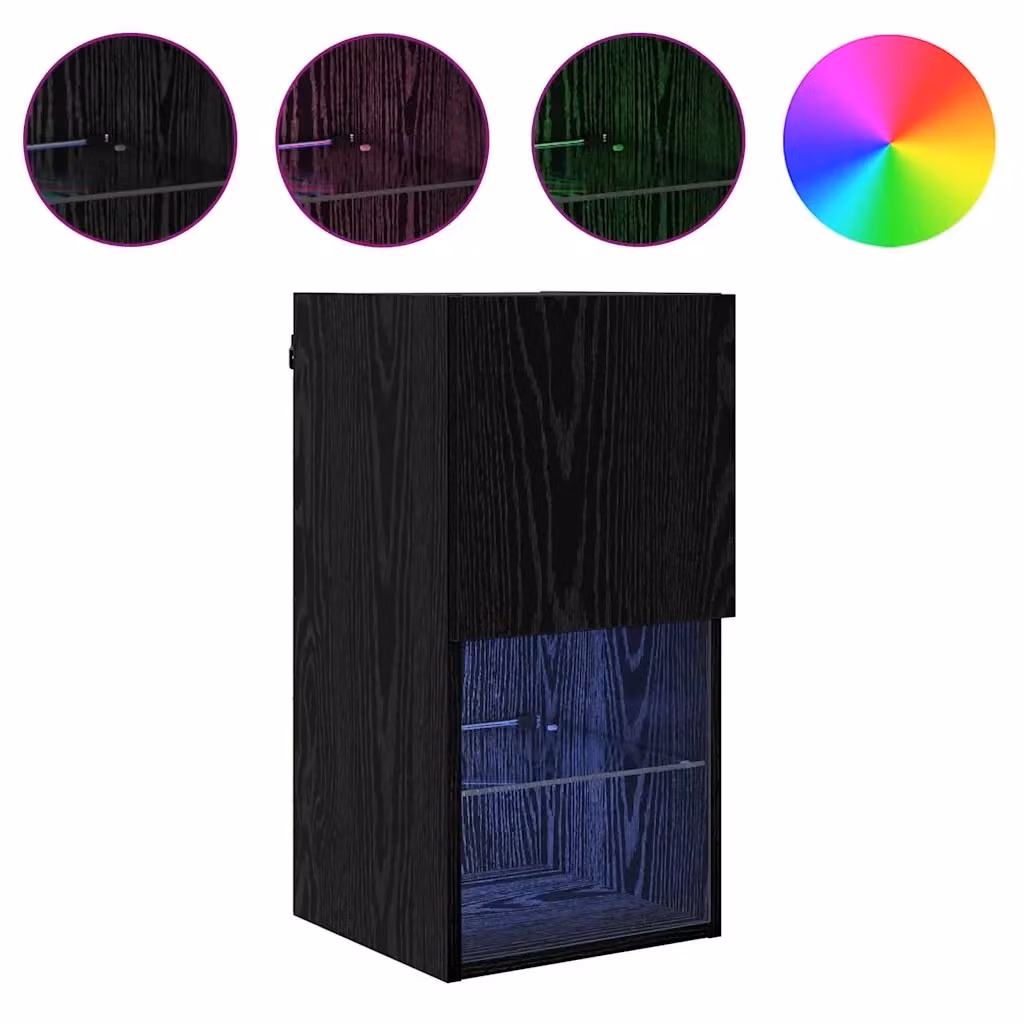Set di 2 mobili porta TV a parete HELLOSHOP26 in legno composito di rovere nero, design minimalista, L/P/H: 60 x 30,5 x 30 cm – 2