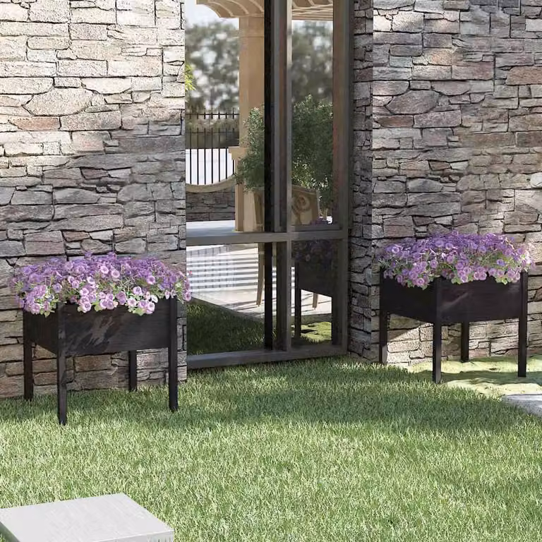 Set di 2 fioriere da giardino vidaXL in legno di pino nero, H 70 x L 70 x P 70 cm